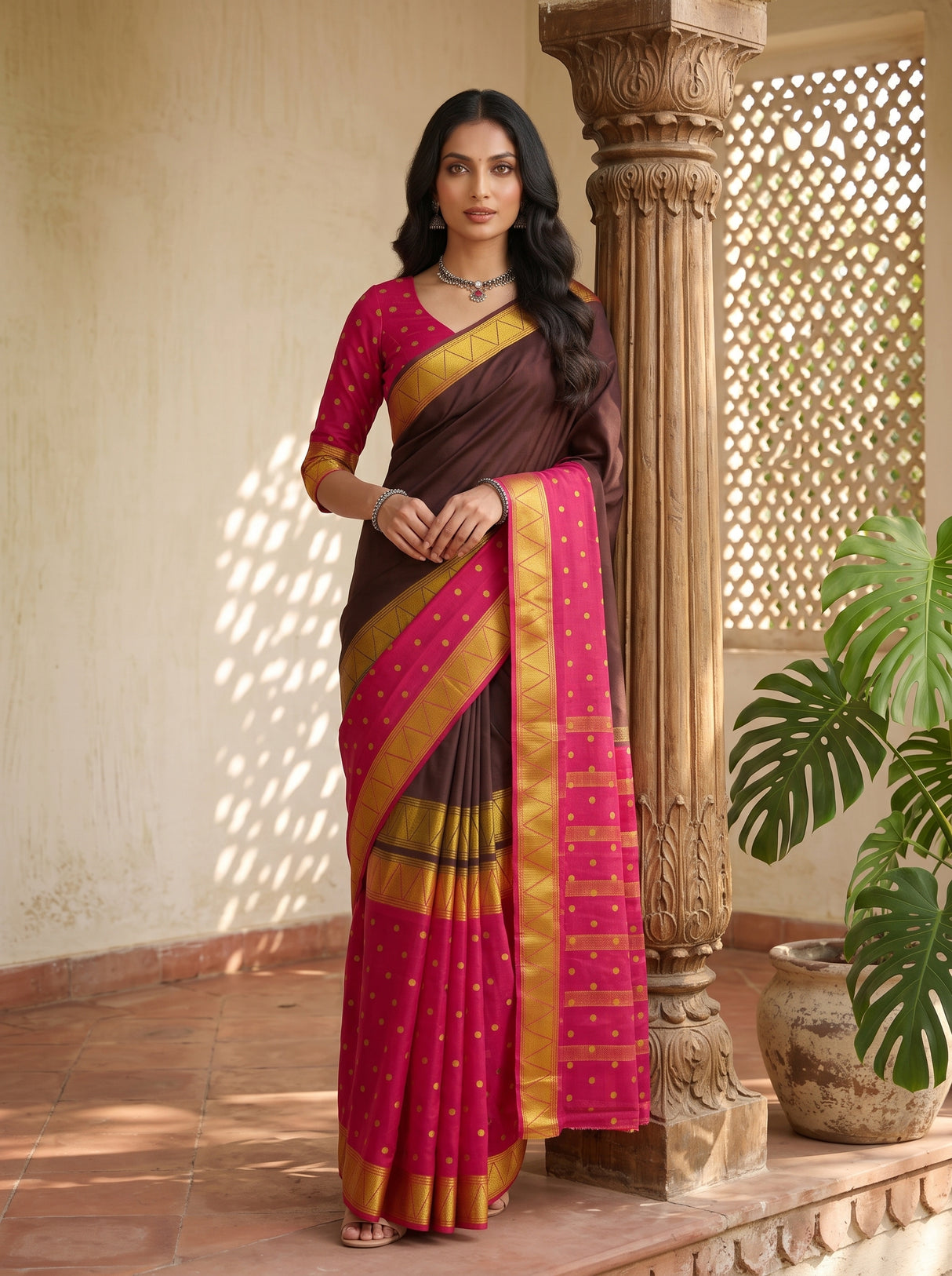 MIMOSA Chocolate Saree Saree — pose 5 styling detail