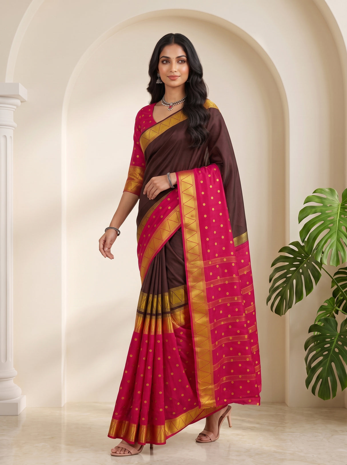 MIMOSA Chocolate Saree Saree — pose 6 styling detail