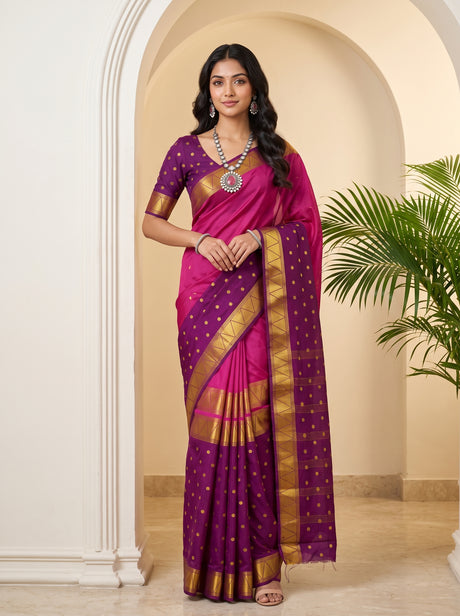 MIMOSA Magenta Saree Saree — front view on mannequin