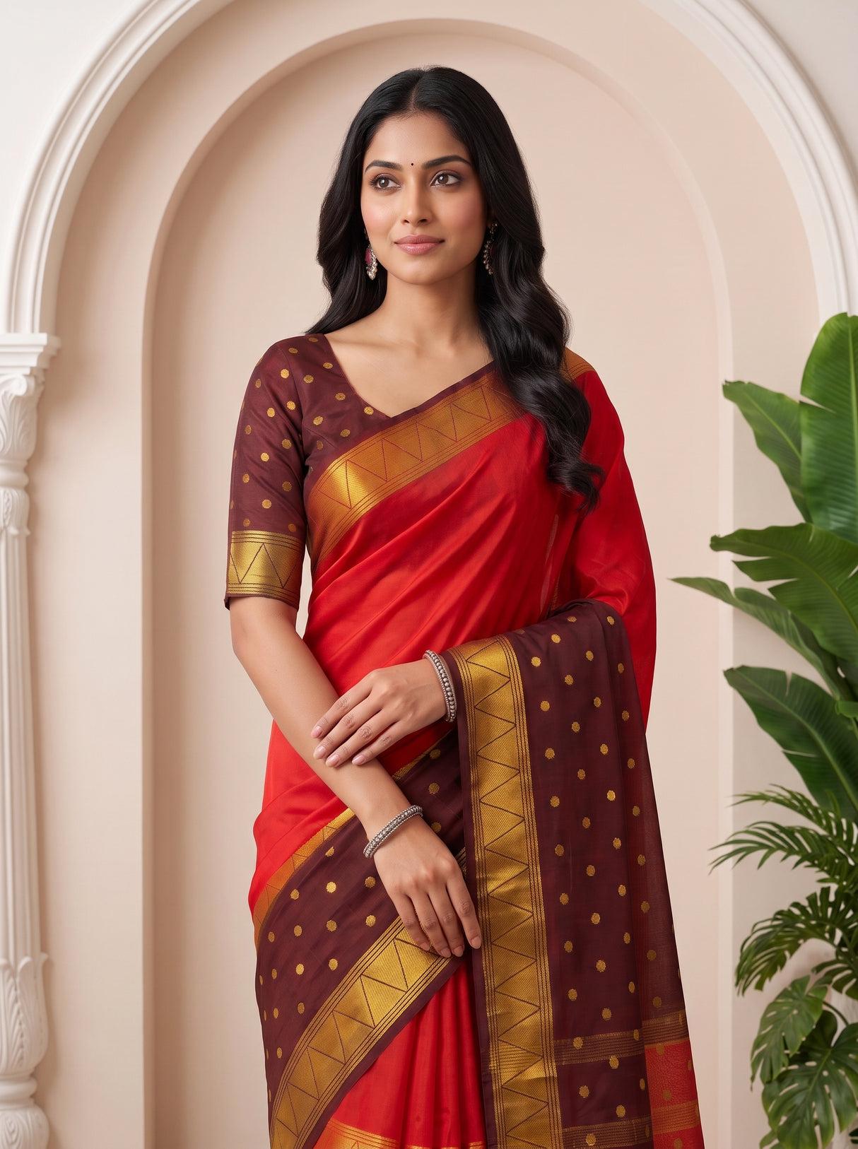 MIMOSA Red Saree Saree — pose 10 styling detail