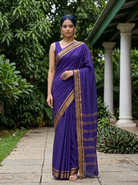 MIMOSA Navy Saree Saree — front view on mannequin