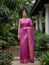 MIMOSA Pink Saree Saree — front view on mannequin