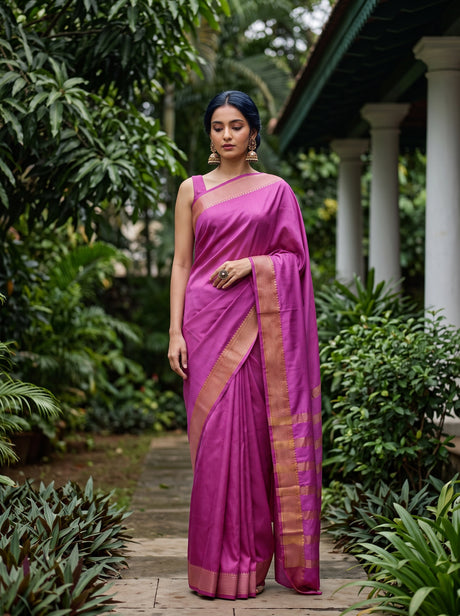 MIMOSA Pink Saree Saree — front view on mannequin