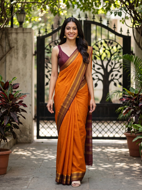 MIMOSA Mustard Mysore Silk Crepe Saree — front view on mannequin