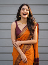MIMOSA Mustard Mysore Silk Crepe Saree — pose 10 styling detail