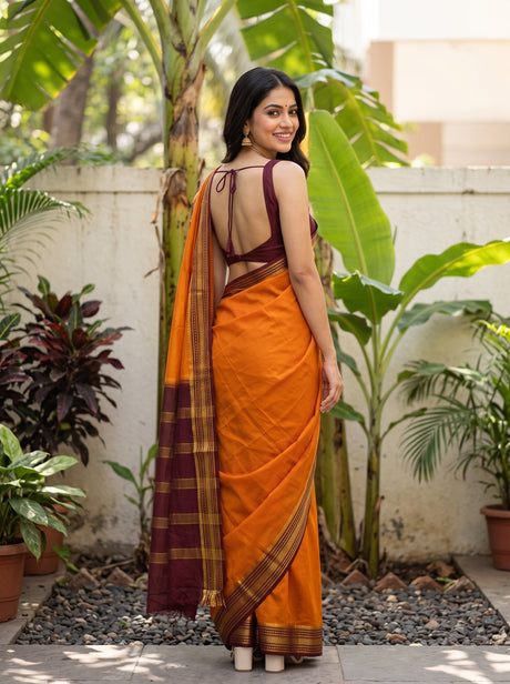 MIMOSA Mustard Mysore Silk Crepe Saree — pose 2 styling detail