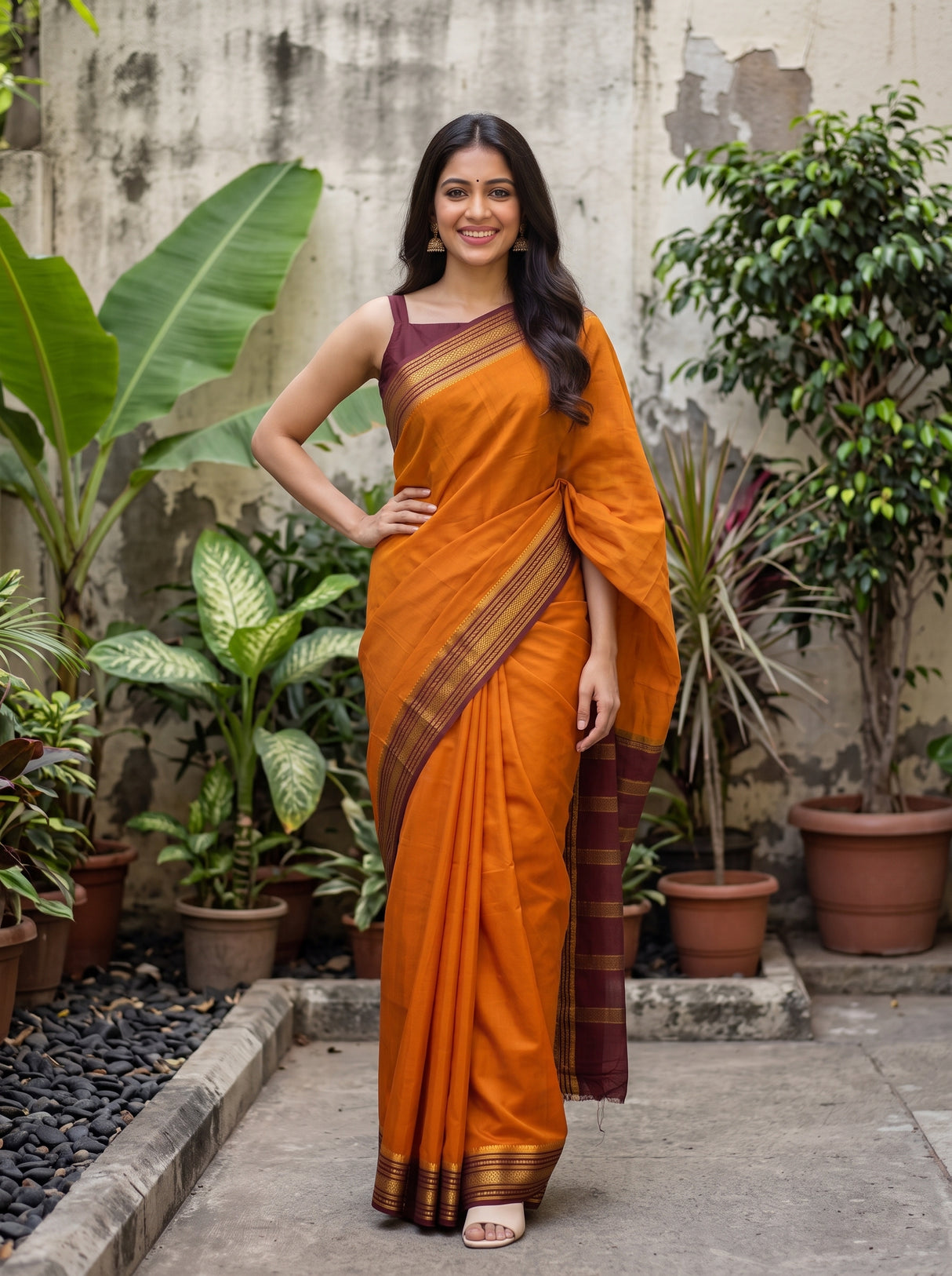 MIMOSA Mustard Mysore Silk Crepe Saree — pose 4 styling detail