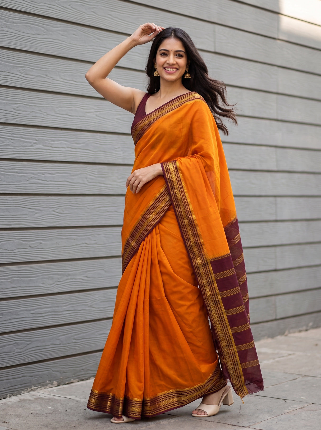 MIMOSA Mustard Mysore Silk Crepe Saree — pose 9 styling detail