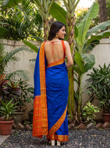 MIMOSA Royal Blue Mysore Silk Crepe Saree — pose 2 styling detail