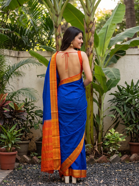 MIMOSA Royal Blue Mysore Silk Crepe Saree — pose 2 styling detail