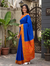 MIMOSA Royal Blue Mysore Silk Crepe Saree — pose 3 styling detail