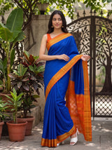 MIMOSA Royal Blue Mysore Silk Crepe Saree — pose 5 styling detail