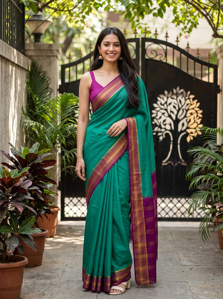 MIMOSA Rama Mysore Silk Crepe Saree — front view on mannequin