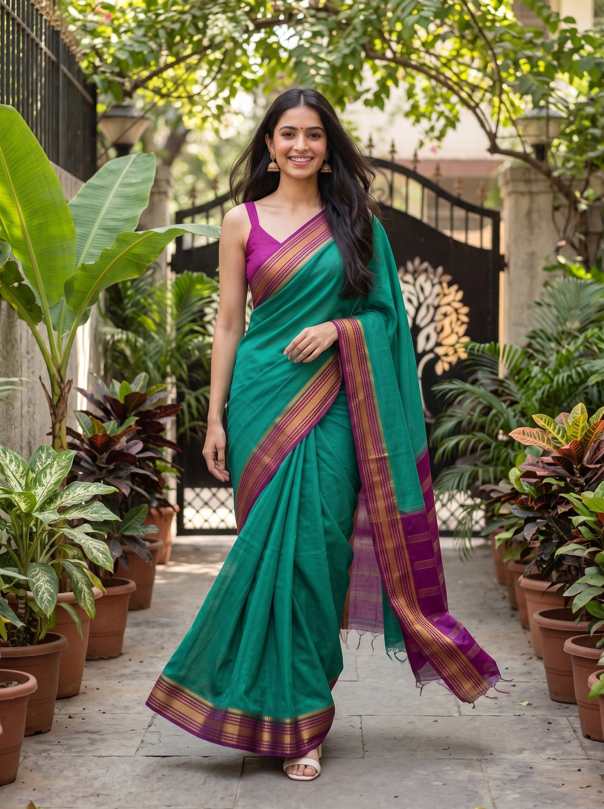 MIMOSA Rama Mysore Silk Crepe Saree — pose 6 styling detail