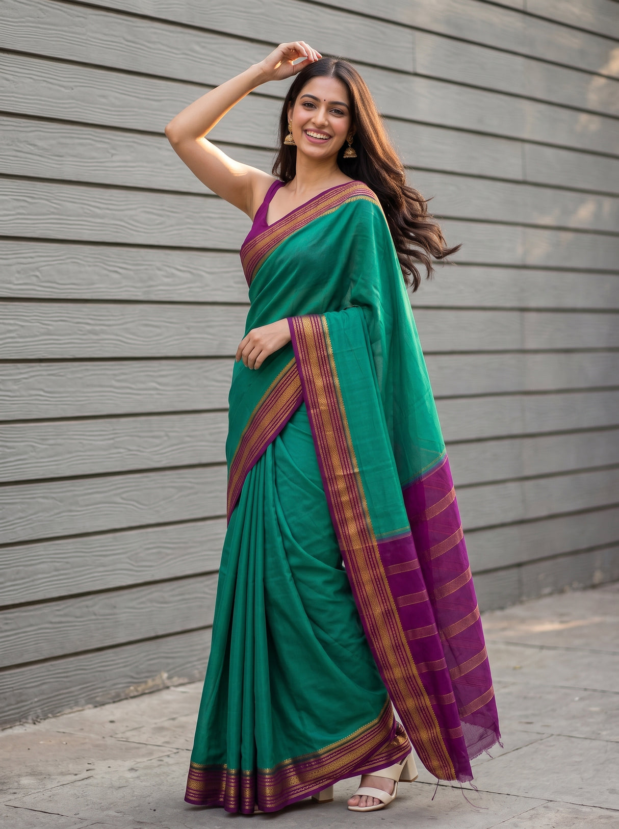 MIMOSA Rama Mysore Silk Crepe Saree — pose 9 styling detail