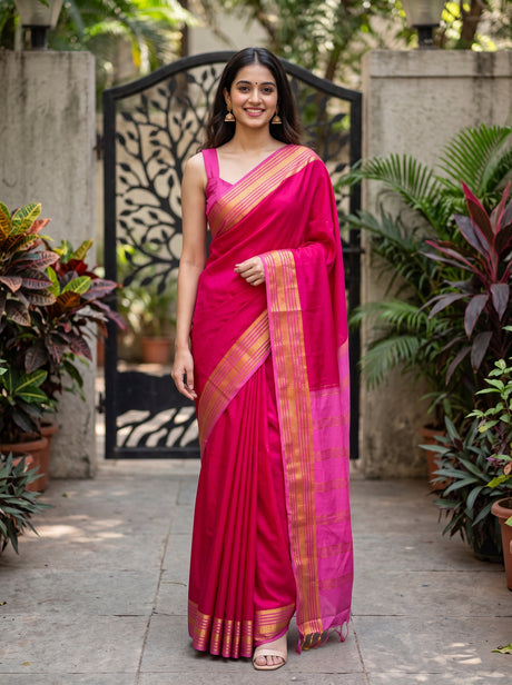 MIMOSA Rani Mysore Silk Crepe Saree — front view on mannequin