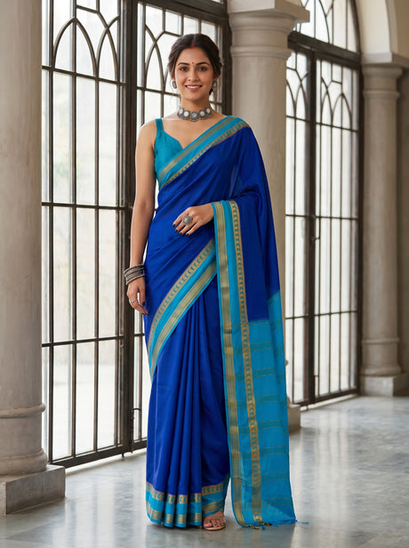 MIMOSA Royal Blue Saree Saree — front view on mannequin