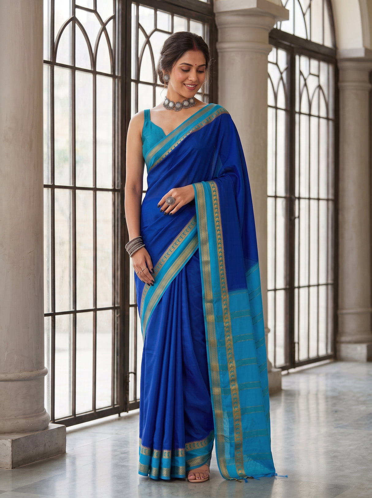 MIMOSA Royal Blue Saree Saree — pose 10 styling detail