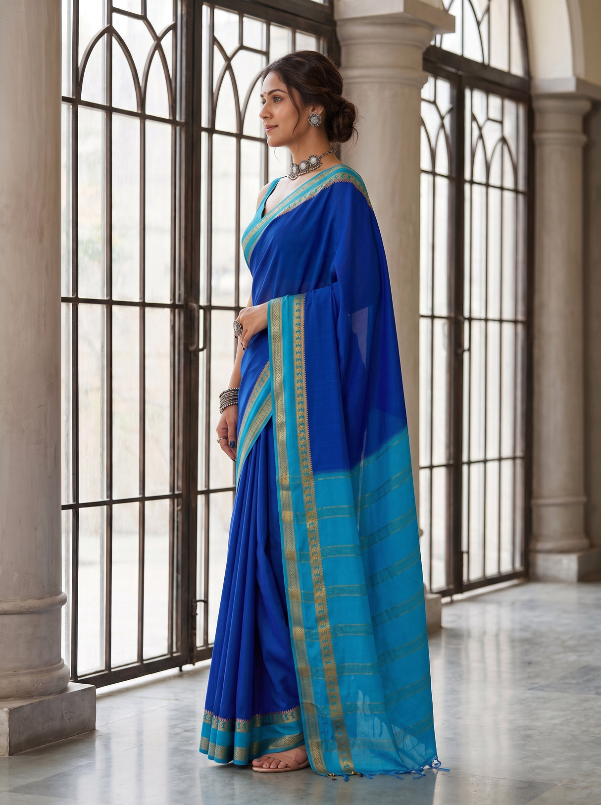 MIMOSA Royal Blue Saree Saree — pose 3 styling detail