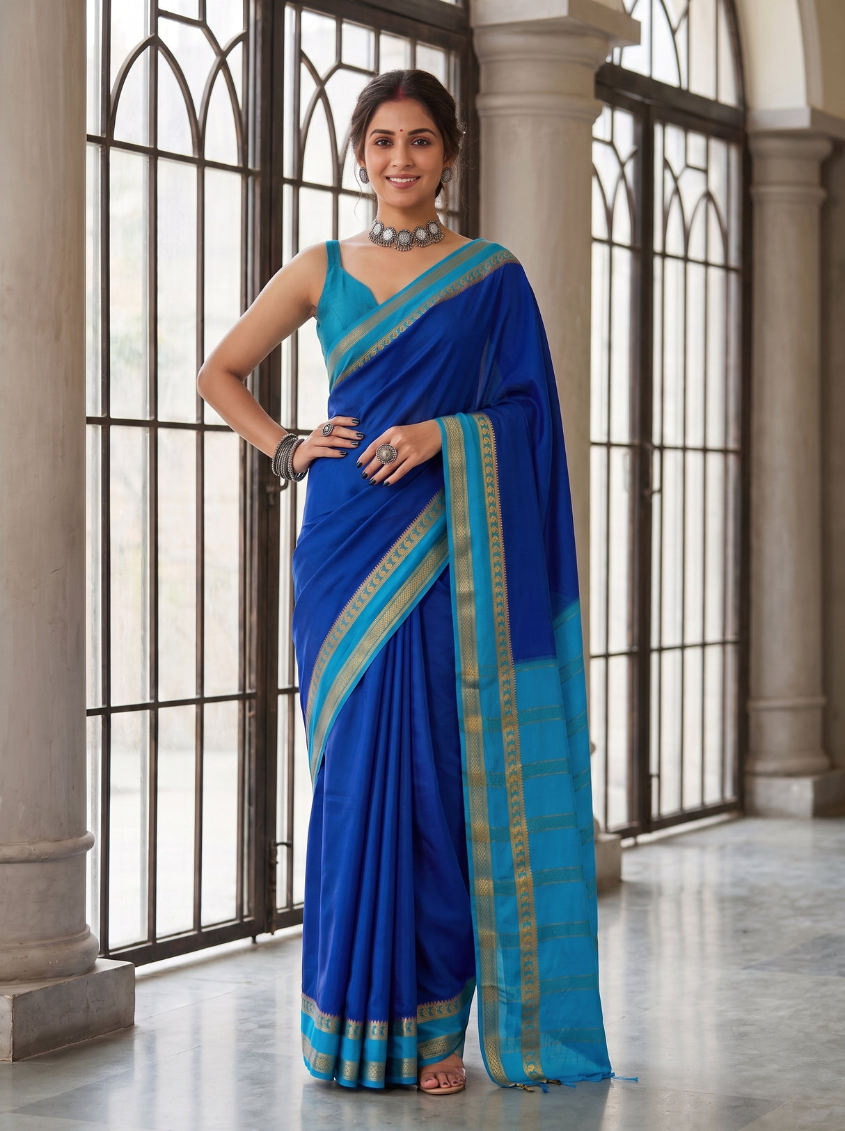 MIMOSA Royal Blue Saree Saree — pose 4 styling detail