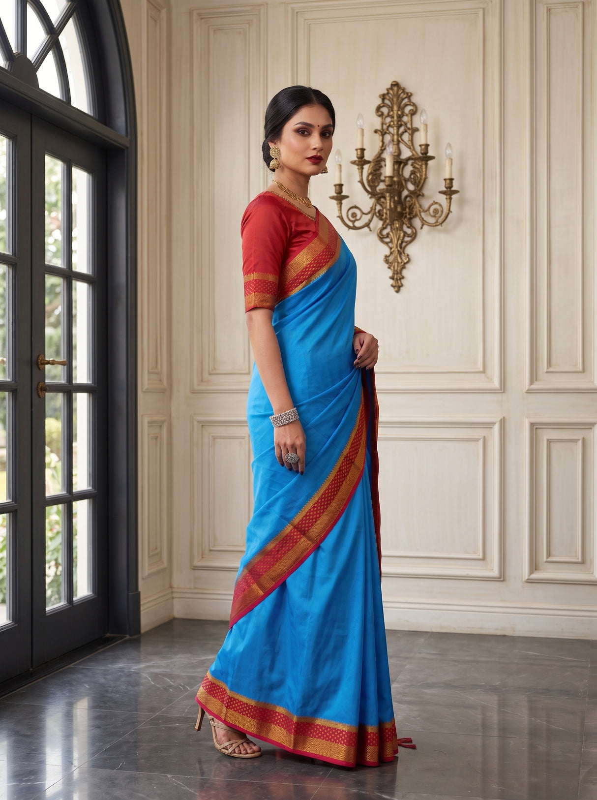 MIMOSA Ananda Mysore Silk Crepe Saree — pose 5 styling detail
