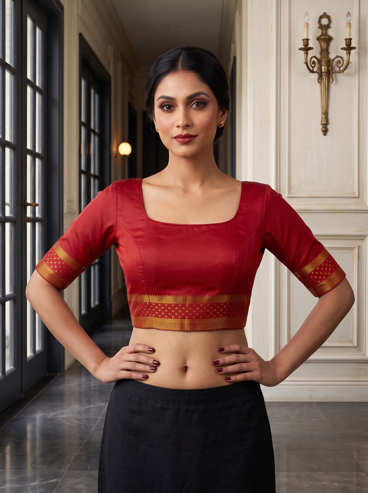 MIMOSA Ananda Mysore Silk Crepe Saree — blouse close-up