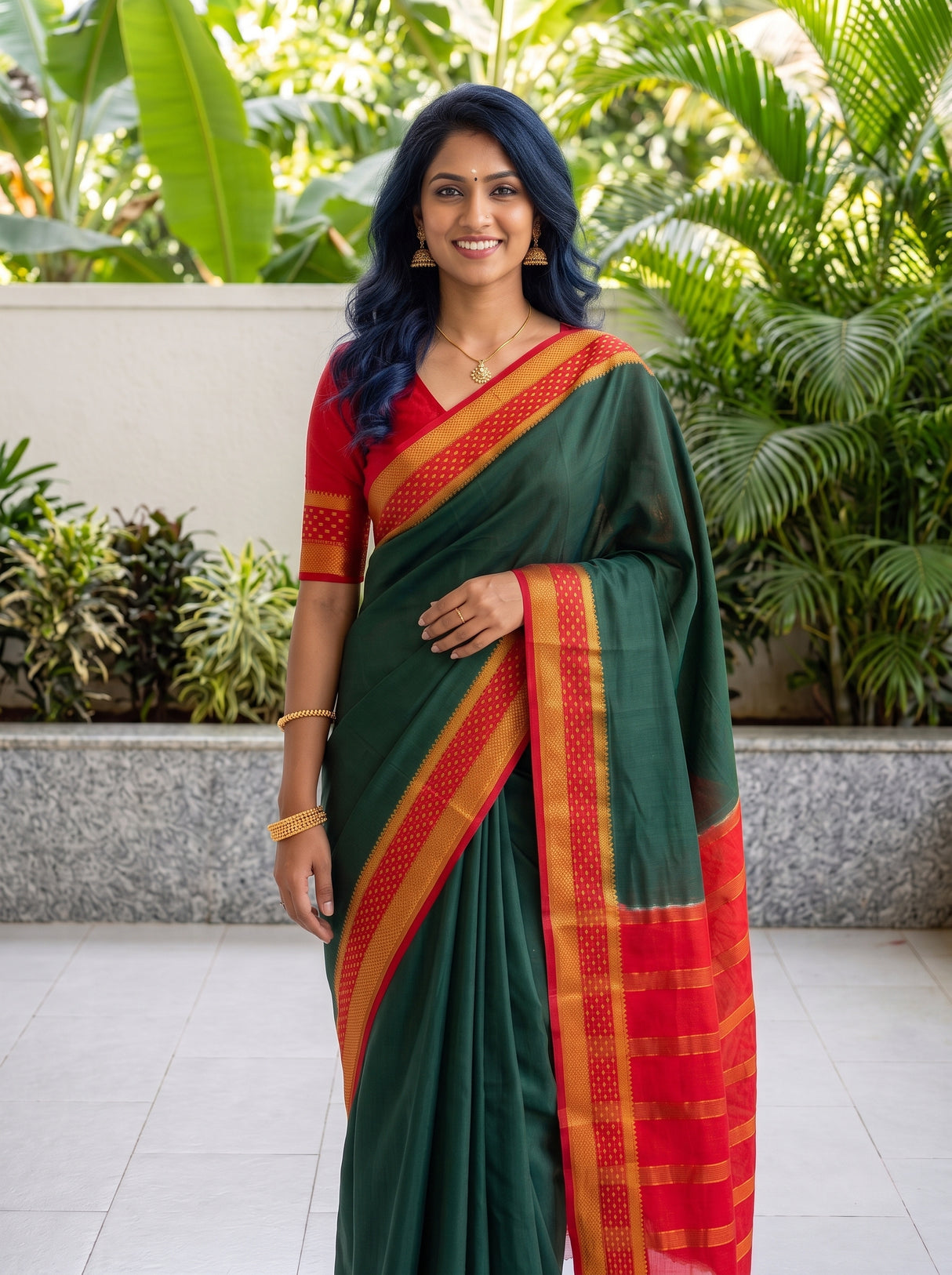 MIMOSA Bottle Green Mysore Silk Crepe Saree — pose 10 styling detail