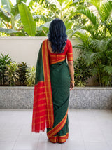 MIMOSA Bottle Green Mysore Silk Crepe Saree — pose 2 styling detail