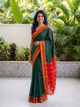 MIMOSA Bottle Green Mysore Silk Crepe Saree — pose 3 styling detail