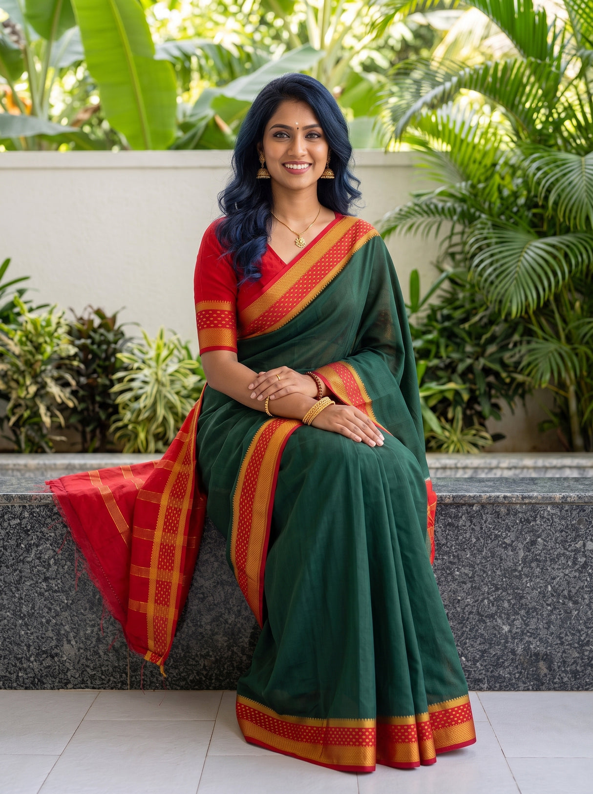 MIMOSA Bottle Green Mysore Silk Crepe Saree — pose 8 styling detail