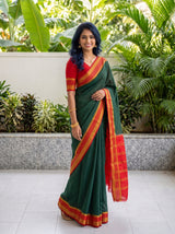 MIMOSA Bottle Green Mysore Silk Crepe Saree — pose 9 styling detail