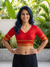 MIMOSA Bottle Green Mysore Silk Crepe Saree — blouse close-up