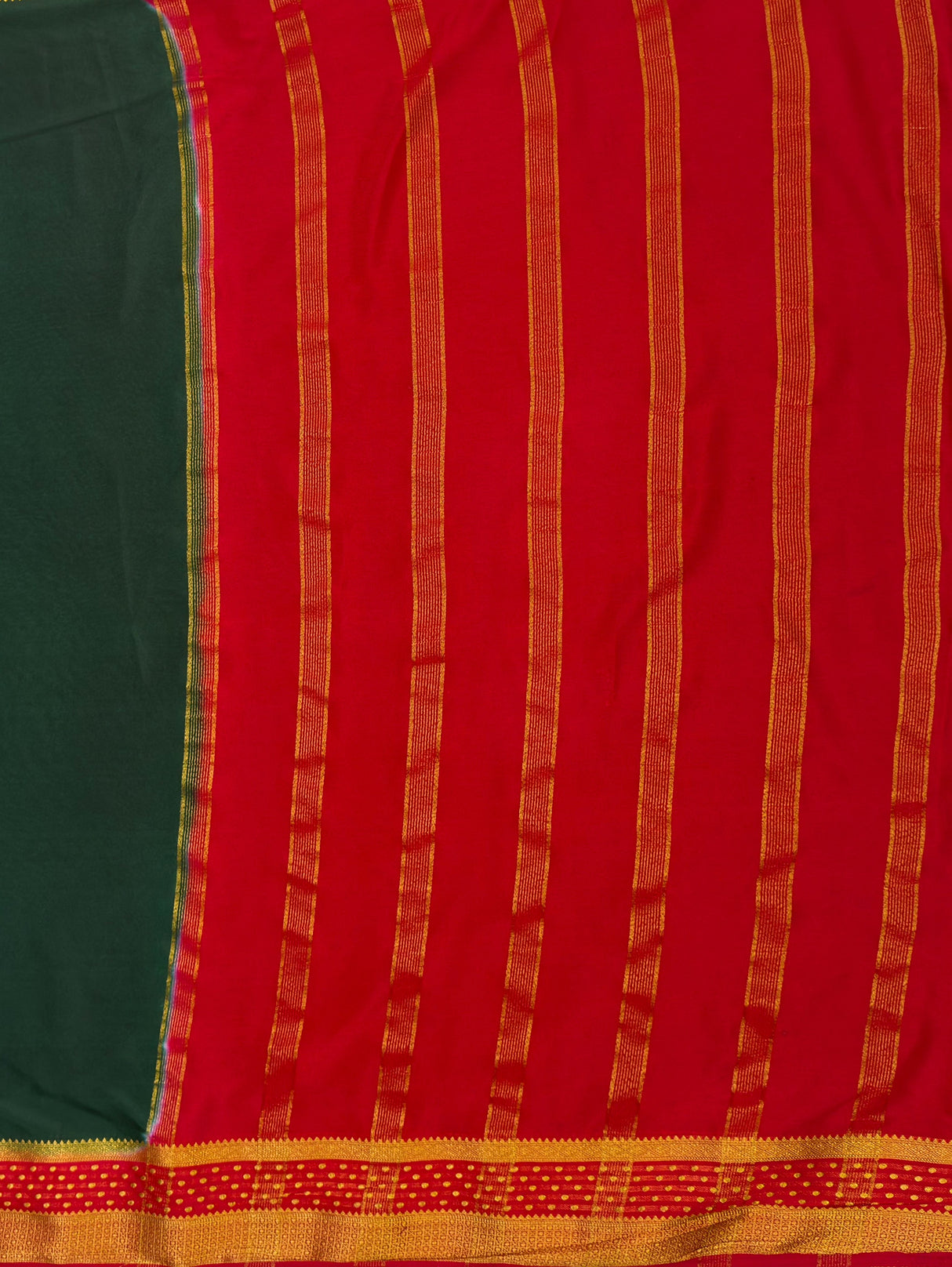 MIMOSA Bottle Green Mysore Silk Crepe Saree — pallu and zari work detail