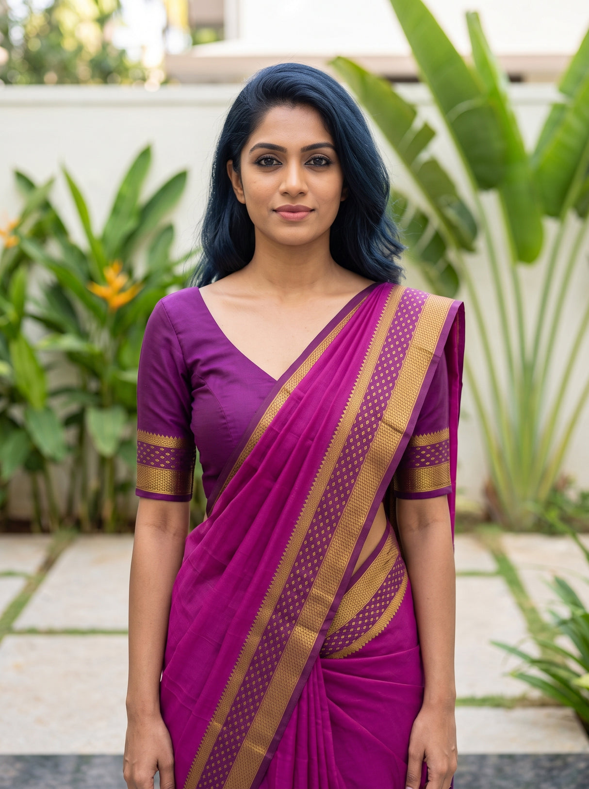 MIMOSA Magenta Mysore Silk Crepe Saree — pose 10 styling detail