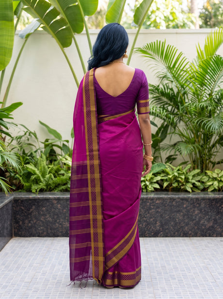 MIMOSA Magenta Mysore Silk Crepe Saree — pose 2 styling detail
