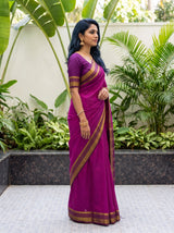 MIMOSA Magenta Mysore Silk Crepe Saree — pose 3 styling detail