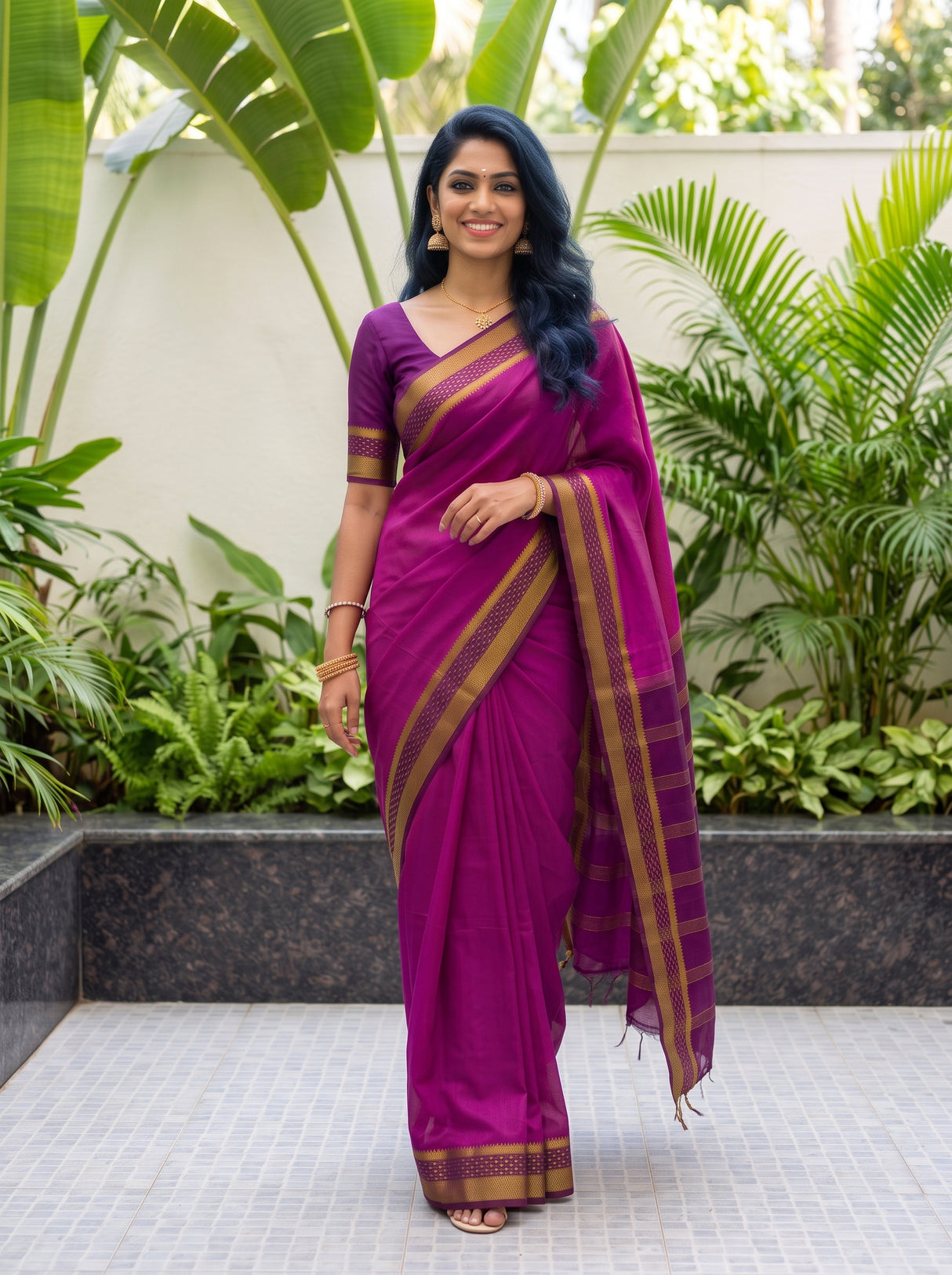 MIMOSA Magenta Mysore Silk Crepe Saree — pose 6 styling detail