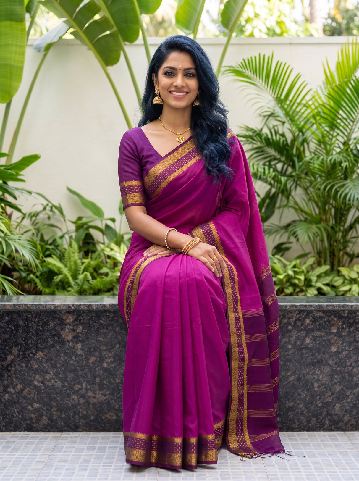 MIMOSA Magenta Mysore Silk Crepe Saree — pose 8 styling detail
