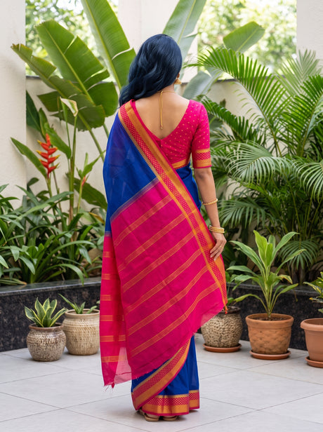 MIMOSA Navy Mysore Silk Crepe Saree — pose 2 styling detail
