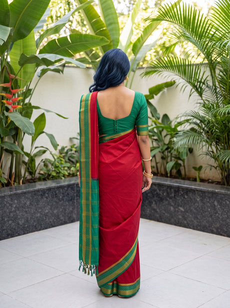 MIMOSA Red Mysore Silk Crepe Saree — pose 2 styling detail