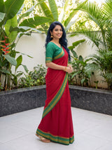 MIMOSA Red Mysore Silk Crepe Saree — pose 3 styling detail