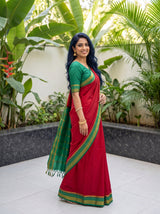 MIMOSA Red Mysore Silk Crepe Saree — pose 5 styling detail