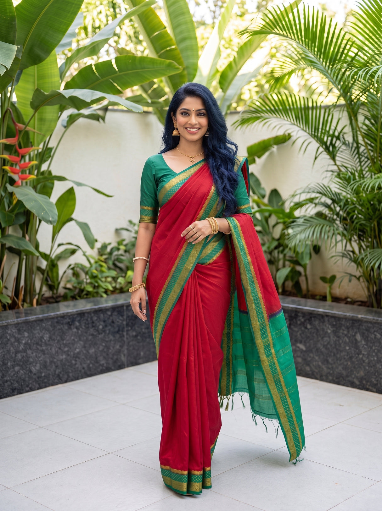 MIMOSA Red Mysore Silk Crepe Saree — pose 6 styling detail