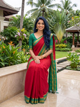 MIMOSA Red Mysore Silk Crepe Saree — pose 8 styling detail