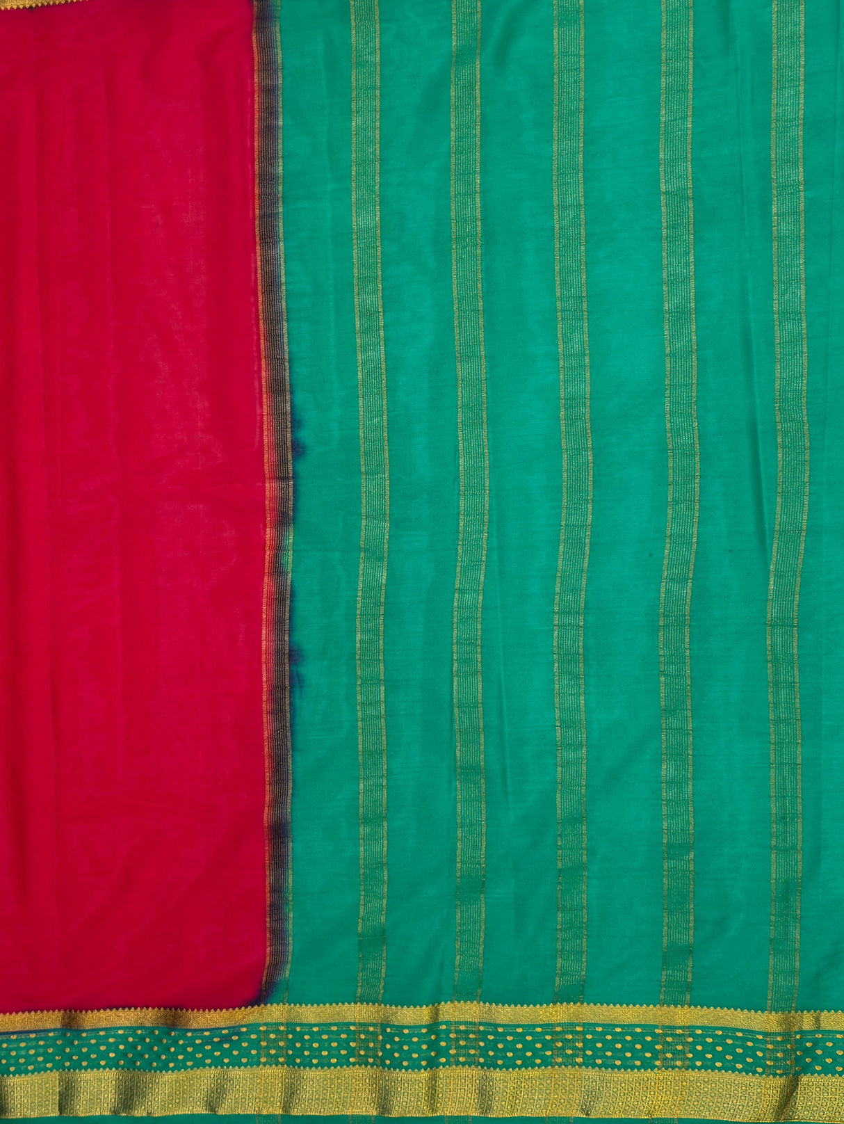 MIMOSA Red Mysore Silk Crepe Saree — pallu and zari work detail
