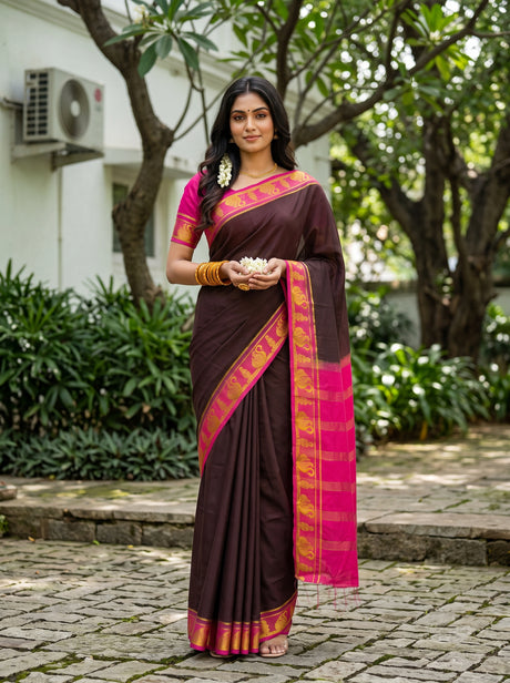 MIMOSA Chocolate Saree Saree — front view on mannequin