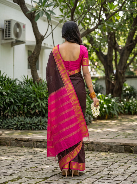 MIMOSA Chocolate Saree Saree — pose 2 styling detail
