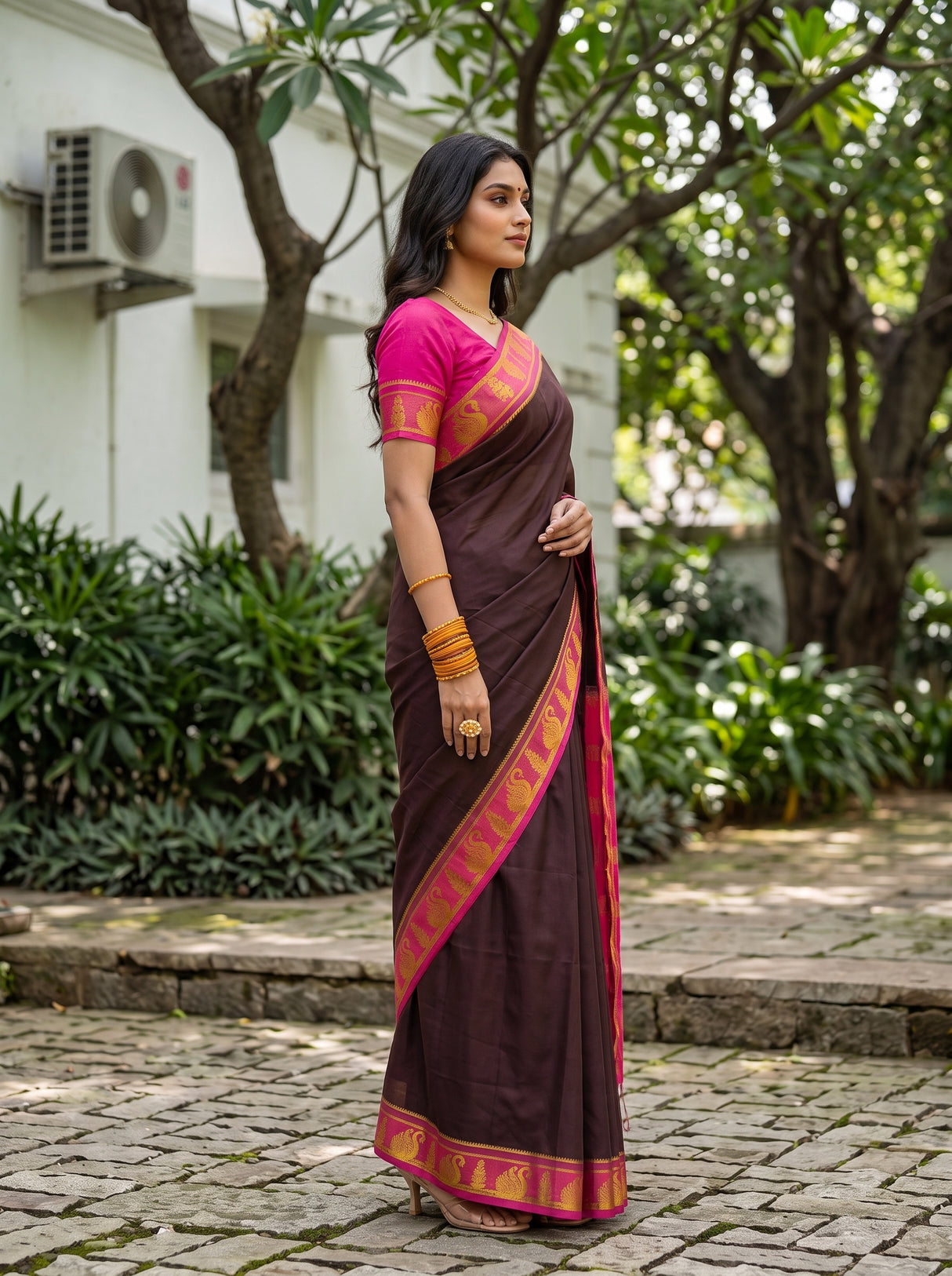 MIMOSA Chocolate Saree Saree — pose 3 styling detail
