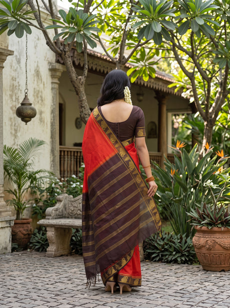 MIMOSA Orange Saree Saree — pose 2 styling detail