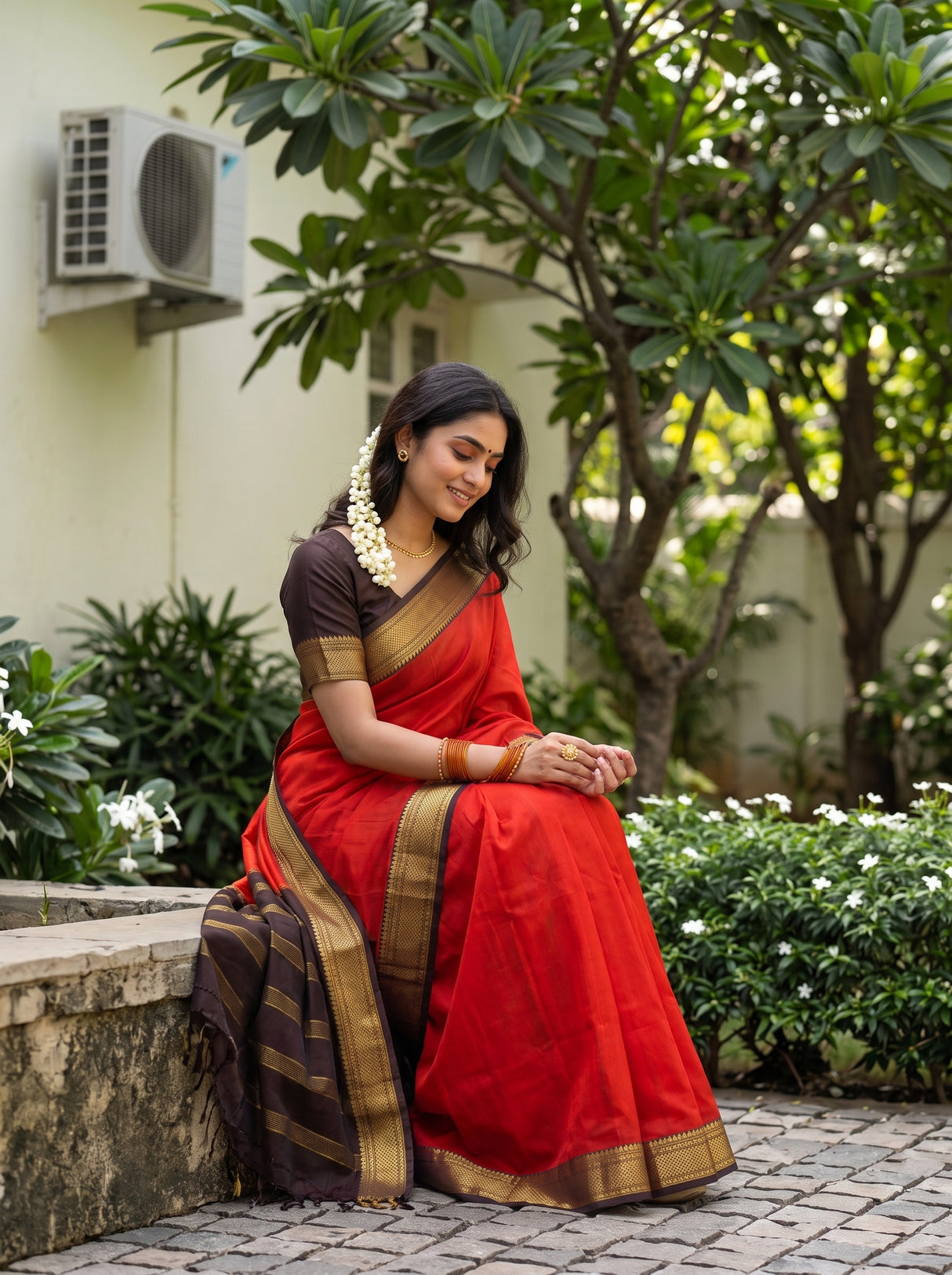 MIMOSA Orange Saree Saree — pose 8 styling detail